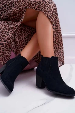 Botki Damskie Na Obcasie Zamszowe Czarne Gomen