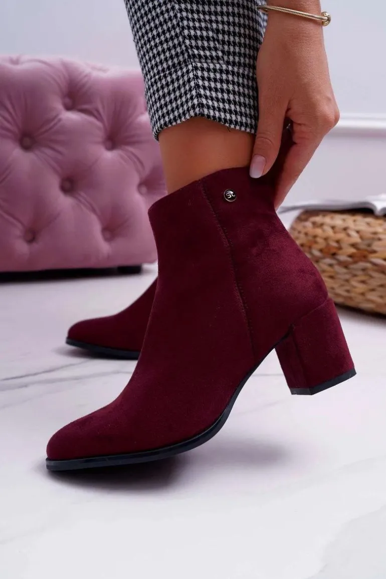 Botki Damskie Na Obcasie Sergio Leone Bordowe BT520
