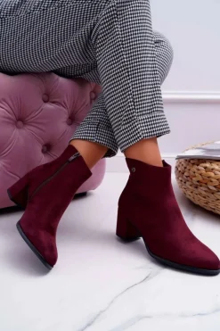 Botki Damskie Na Obcasie Sergio Leone Bordowe BT520