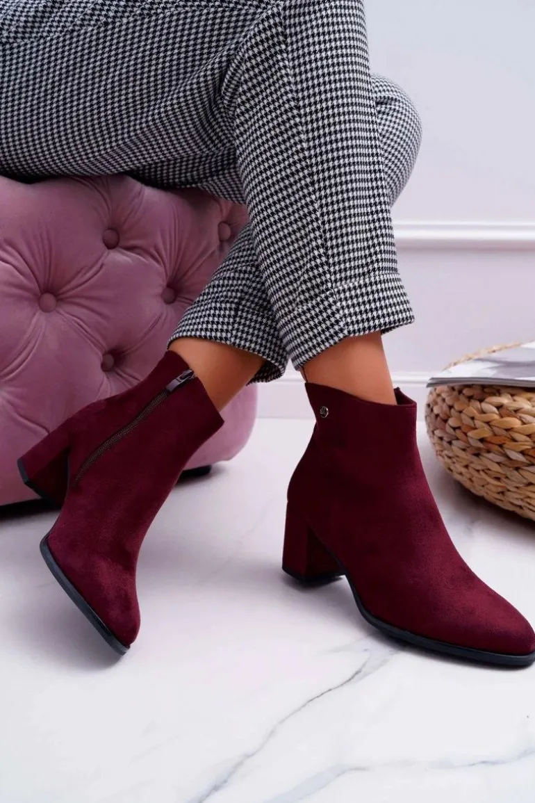 Botki Damskie Na Obcasie Sergio Leone Bordowe BT520