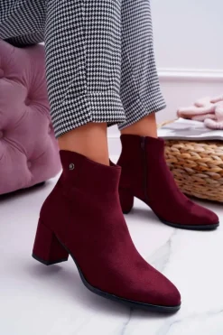 Botki Damskie Na Obcasie Sergio Leone Bordowe BT520