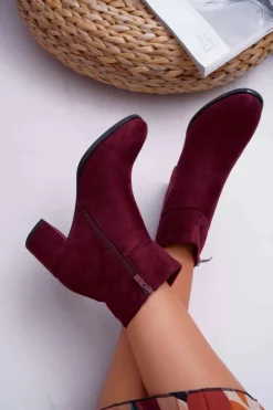 Botki Damskie Na Obcasie Sergio Leone Bordowe BT522