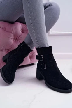 Botki Damskie Na Obcasie Zamszowe Czarne Fagret