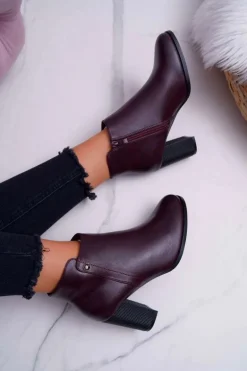 Botki Damskie Na Obcasie Sergio Leone Bordowe BT518