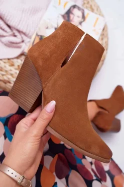 Botki Damskie Na Obcasie Wiosenne Skóra Zamsz Brązowe Nicole 2430