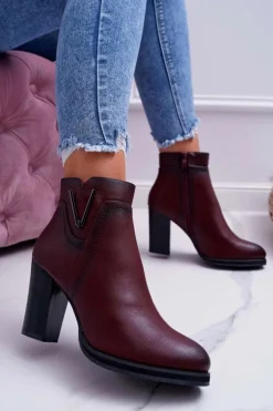 Botki Damskie Na Obcasie Sergio Leone Bordowe BT537