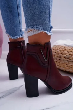 Botki Damskie Na Obcasie Sergio Leone Bordowe BT537