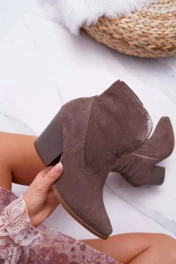 Botki Damskie Na Obcasie Skóra Zamsz Cappuccino Nicole 2433