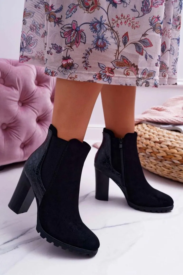 Botki Damskie Na Obcasie Czarne Mondego