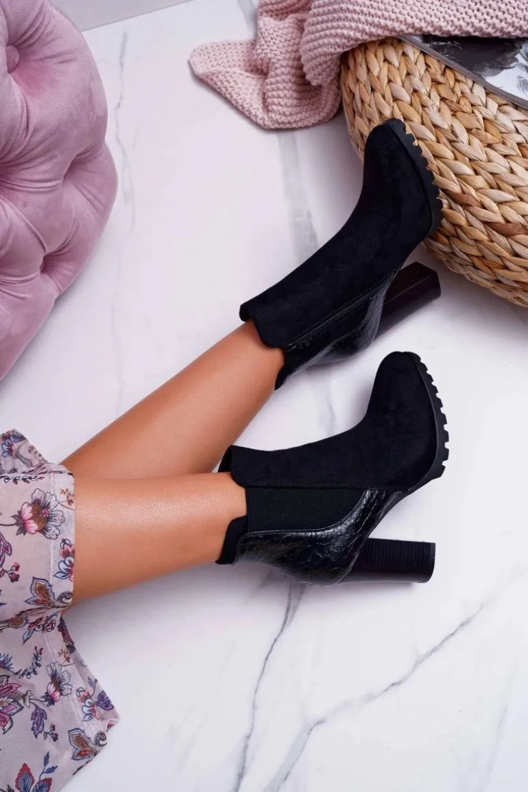 Botki Damskie Na Obcasie Czarne Mondego