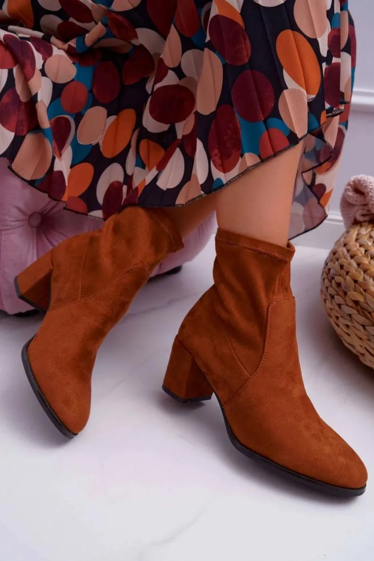 Botki Damskie Na Obcasie Sergio Leone Wsuwane Camel LikeStar