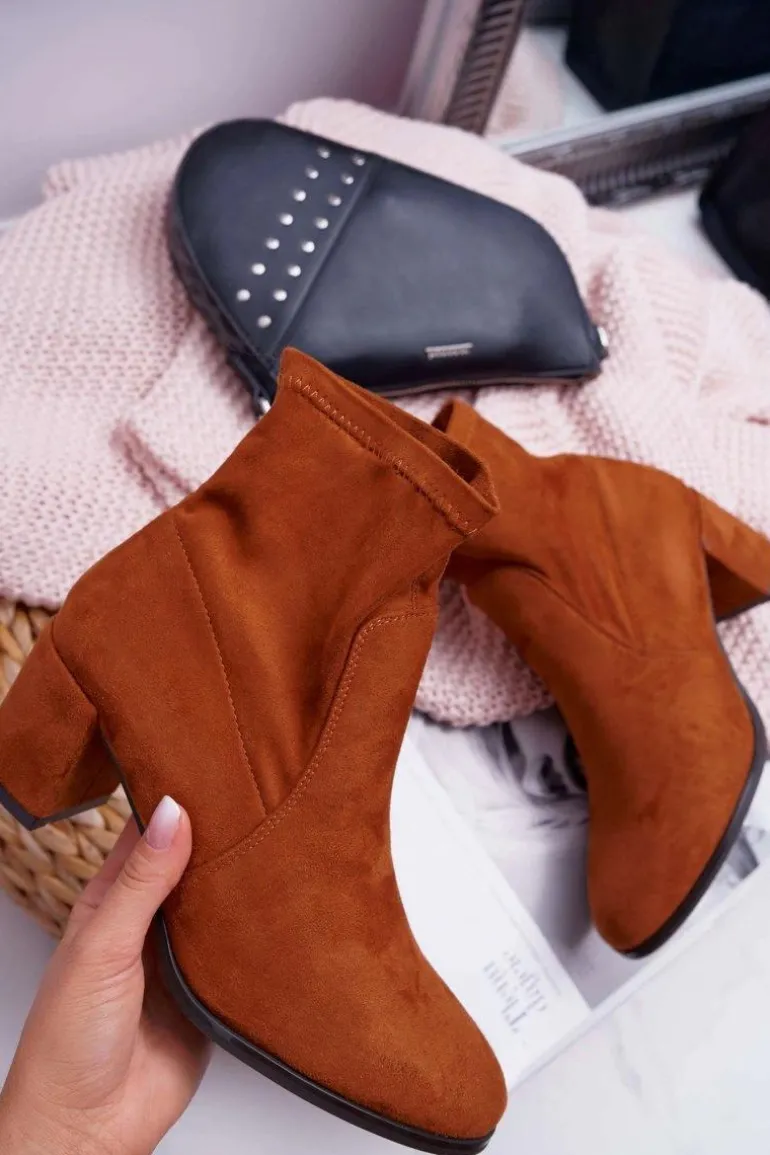 Botki Damskie Na Obcasie Sergio Leone Wsuwane Camel LikeStar