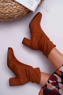 Botki Damskie Na Obcasie Sergio Leone Wsuwane Camel LikeStar