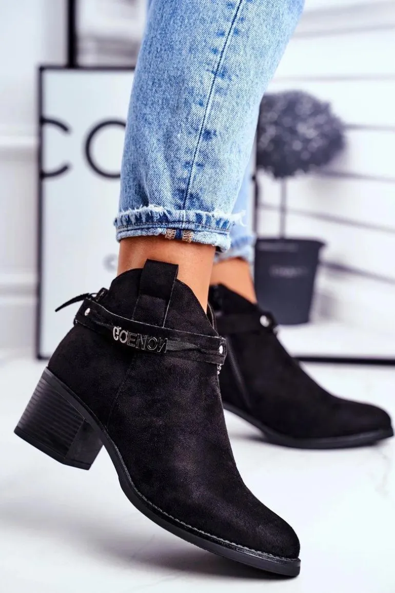 Botki Damskie Na Obcasie Ocieplane Czarne Fevim