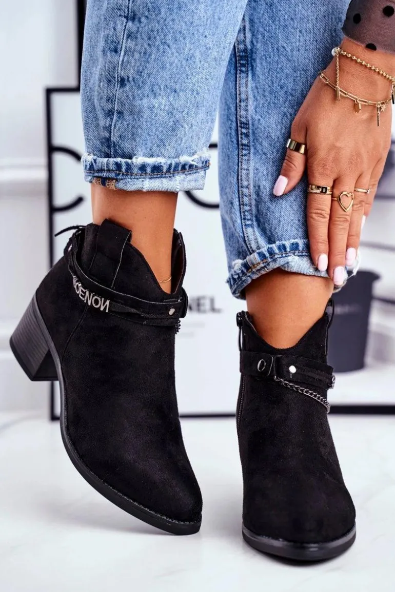 Botki Damskie Na Obcasie Ocieplane Czarne Fevim