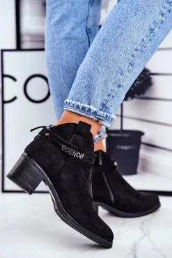Botki Damskie Na Obcasie Ocieplane Czarne Fevim