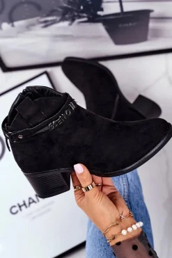 Botki Damskie Na Obcasie Ocieplane Czarne Fevim