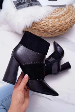Botki Damskie Na Obcasie Z Nitami W Szpic RB21P Czarne Yango