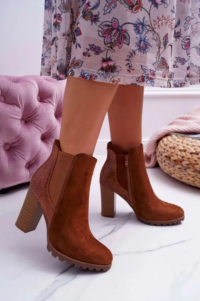 Botki Damskie Na Obcasie Camel Mondego