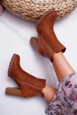 Botki Damskie Na Obcasie Camel Mondego