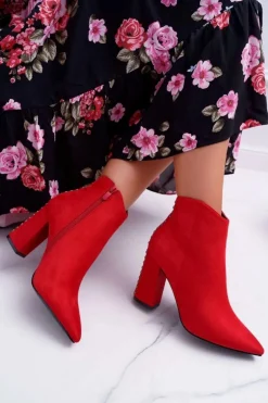 Botki Damskie Na Obcasie Z Nitami W Szpic Czerwone Snack