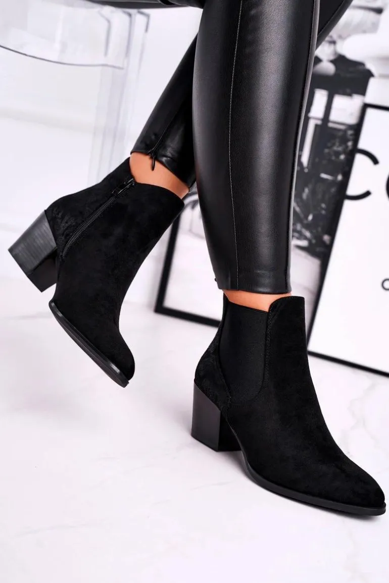 Botki Damskie Na Obcasie Sergio Leone Zamszowe Czarne BT613