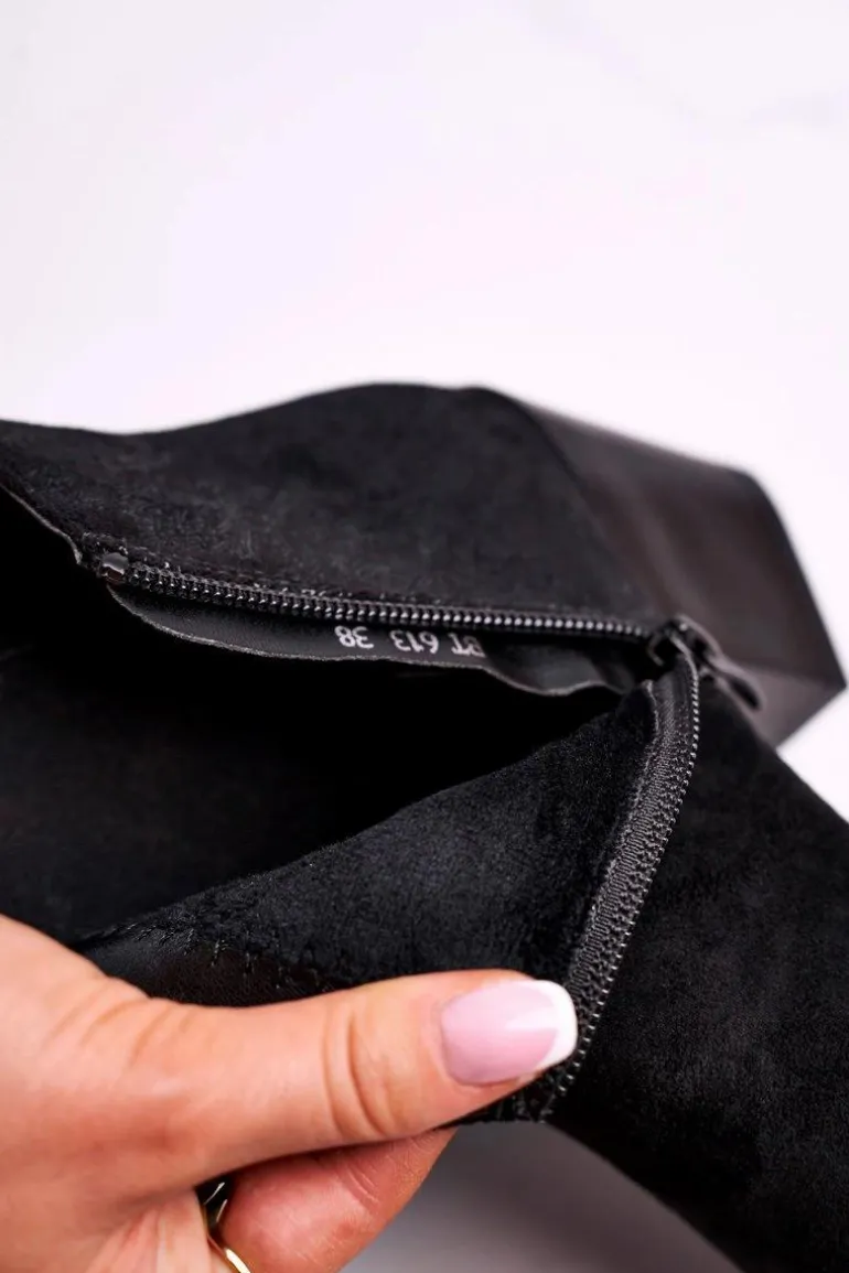 Botki Damskie Na Obcasie Sergio Leone Zamszowe Czarne BT613