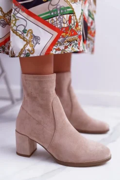 Botki Damskie Na Obcasie Wiosenne Sergio Leone Wsuwane Beżowe LikeStar