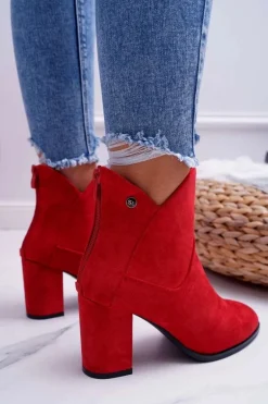Botki Damskie Na Obcasie Sergio Leone Czerwone BT525