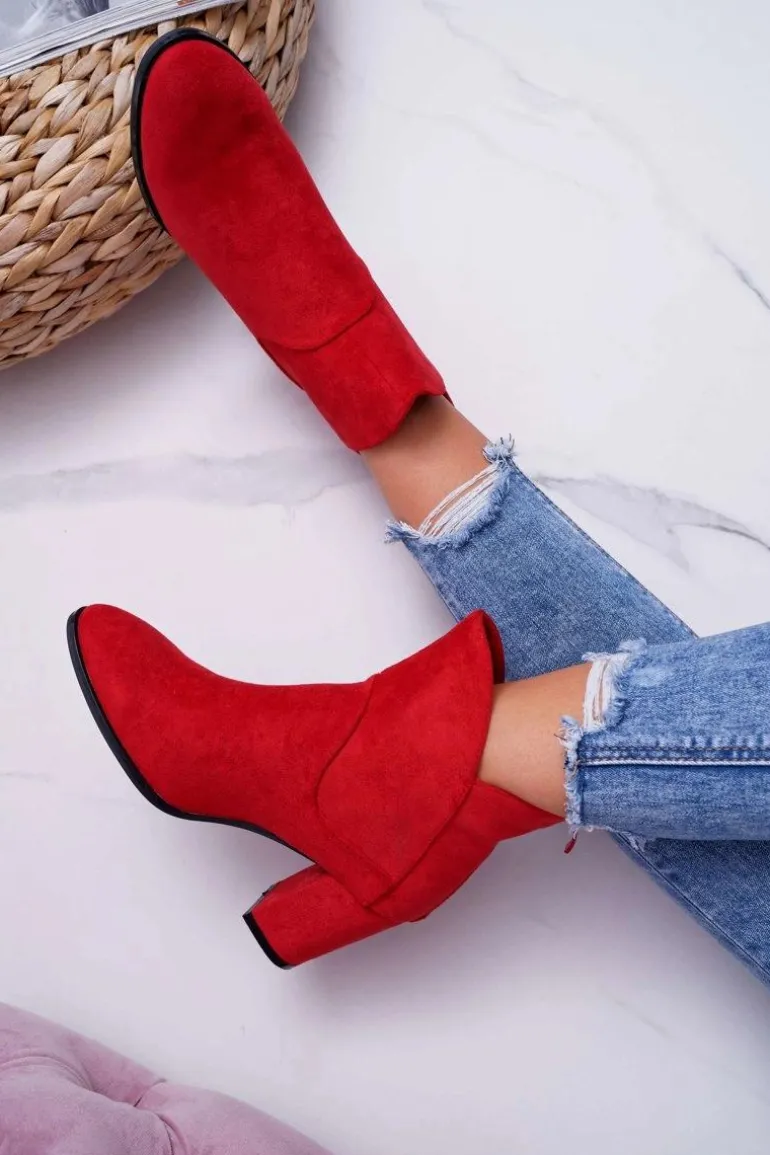 Botki Damskie Na Obcasie Sergio Leone Czerwone BT525