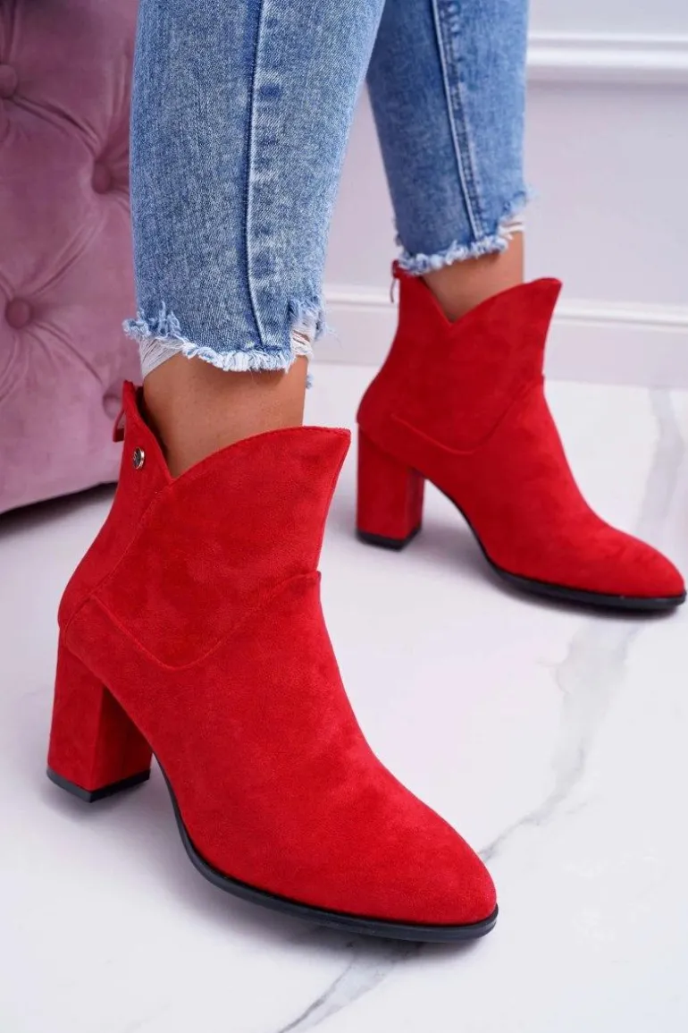 Botki Damskie Na Obcasie Sergio Leone Czerwone BT525