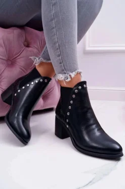 Botki Damskie Na Obcasie Z Gumkami Czarne Vista