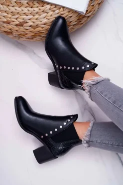 Botki Damskie Na Obcasie Z Gumkami Czarne Vista