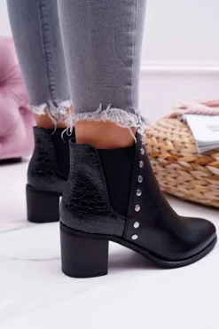 Botki Damskie Na Obcasie Z Gumkami Czarne Vista