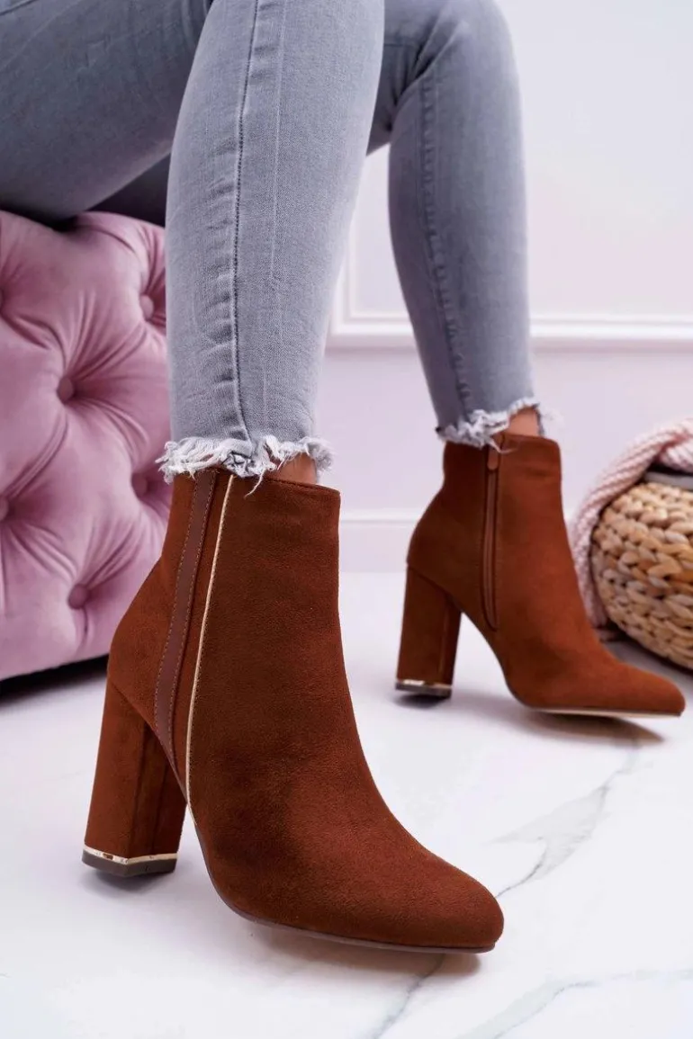Botki Damskie Na Obcasie Camel Domeno