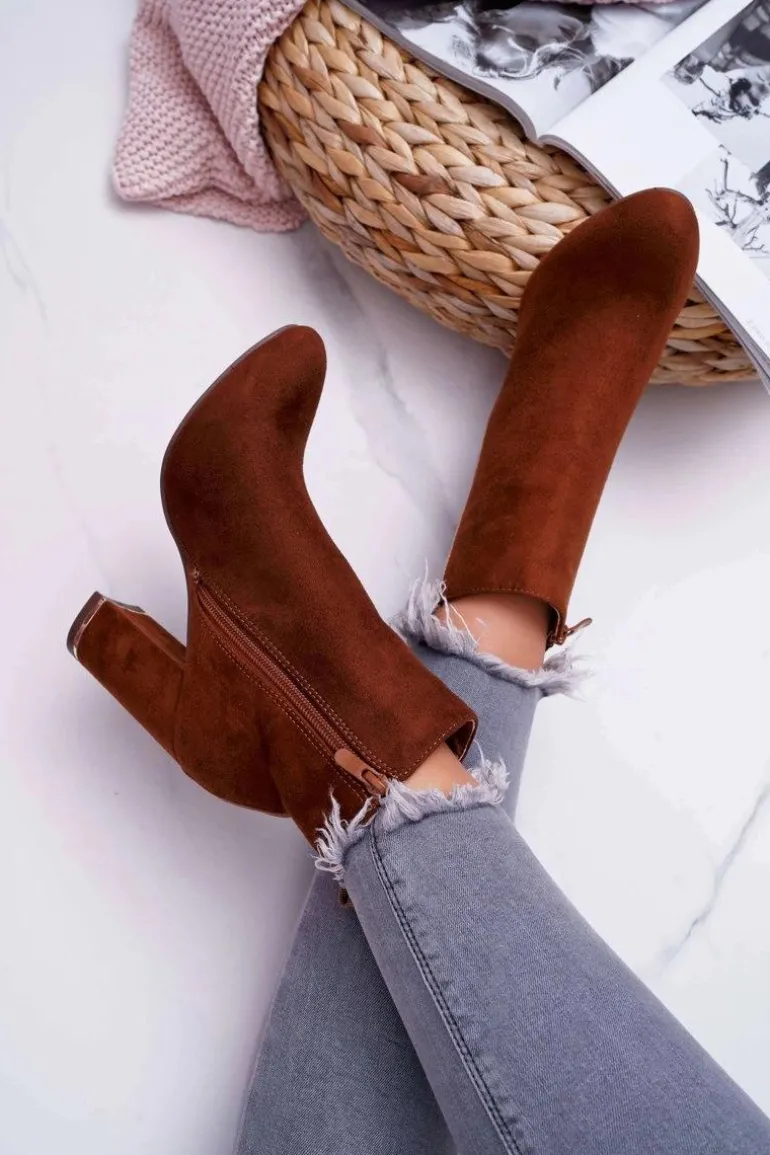 Botki Damskie Na Obcasie Camel Domeno