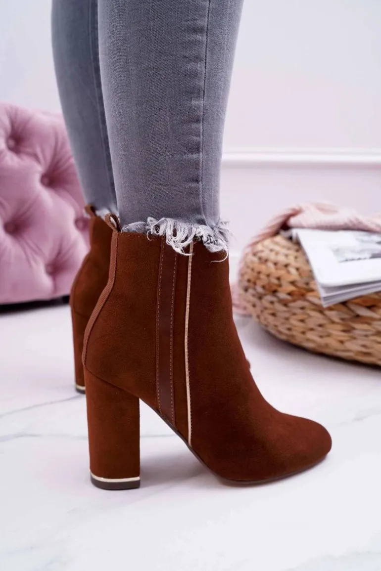 Botki Damskie Na Obcasie Camel Domeno