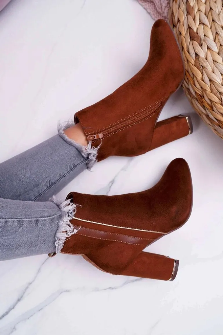 Botki Damskie Na Obcasie Camel Domeno