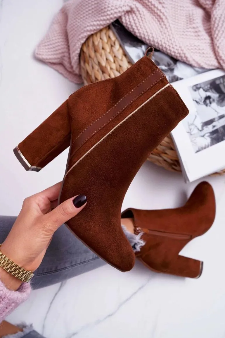 Botki Damskie Na Obcasie Camel Domeno