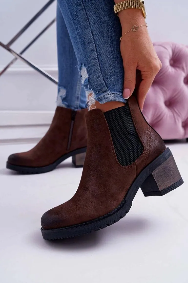 Botki Damskie Na Obcasie Sergio Leone Brązowe BT702