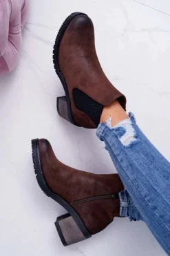 Botki Damskie Na Obcasie Sergio Leone Brązowe BT702