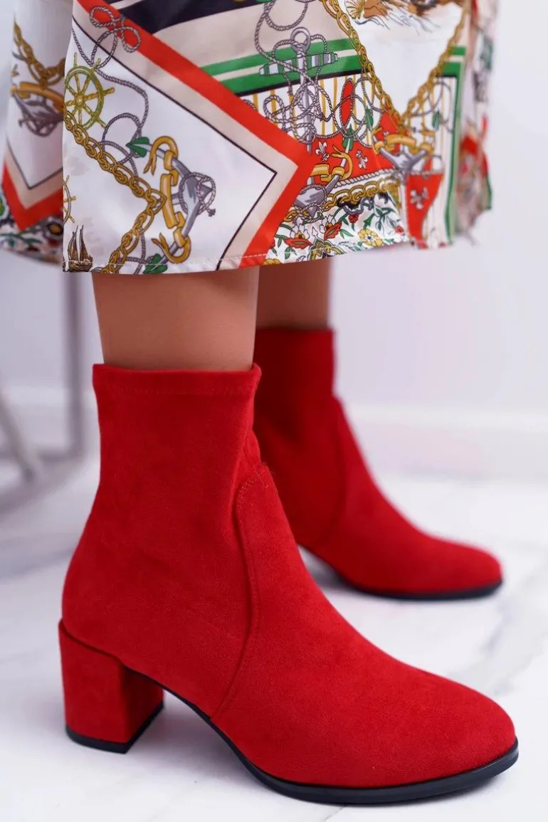 Botki Damskie Na Obcasie Wiosenne Sergio Leone Wsuwane Czerwone LikeStar