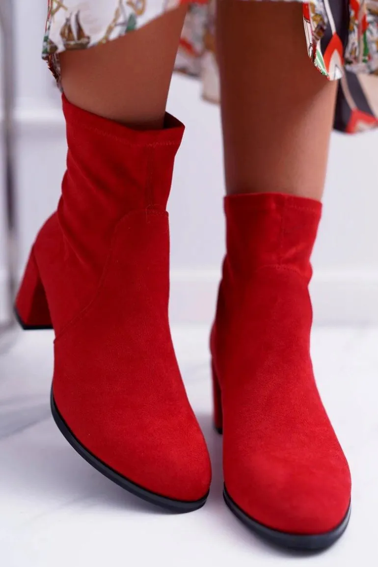 Botki Damskie Na Obcasie Wiosenne Sergio Leone Wsuwane Czerwone LikeStar
