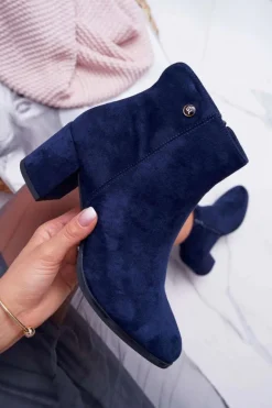 Botki Damskie Na Obcasie Sergio Leone Granatowe BT520