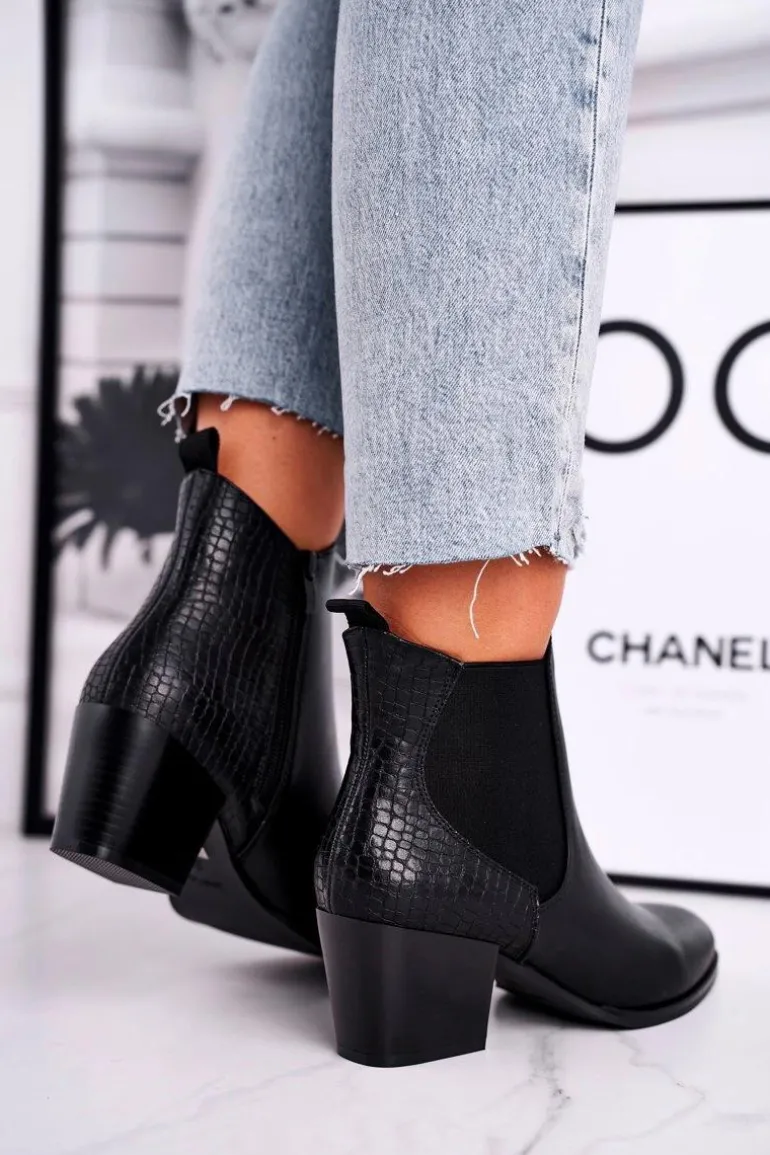 Botki Damskie Na Obcasie Sergio Leone Czarne BT613