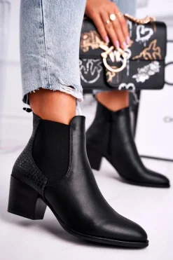 Botki Damskie Na Obcasie Sergio Leone Czarne BT613