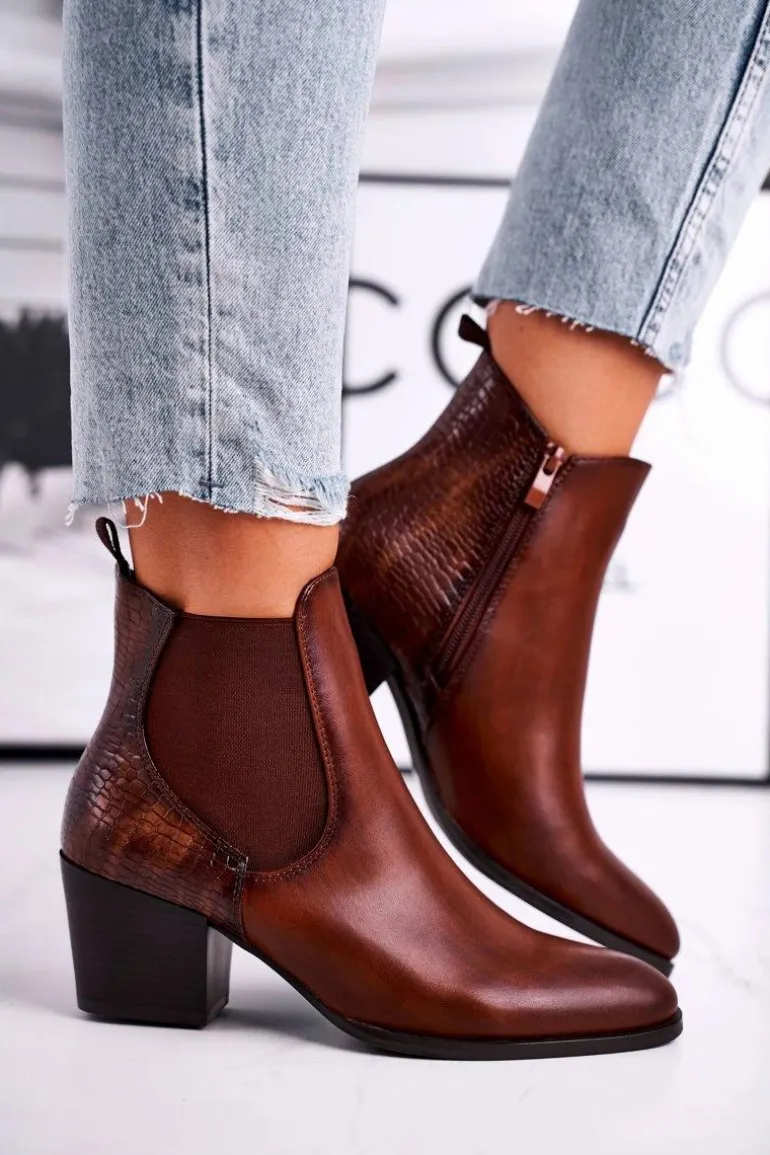 Botki Damskie Na Obcasie Sergio Leone Brązowe BT613