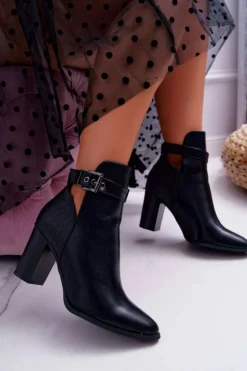 Botki Damskie Na Obcasie Czarne Getren