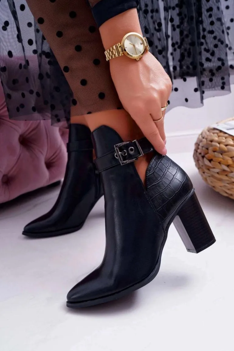 Botki Damskie Na Obcasie Czarne Getren