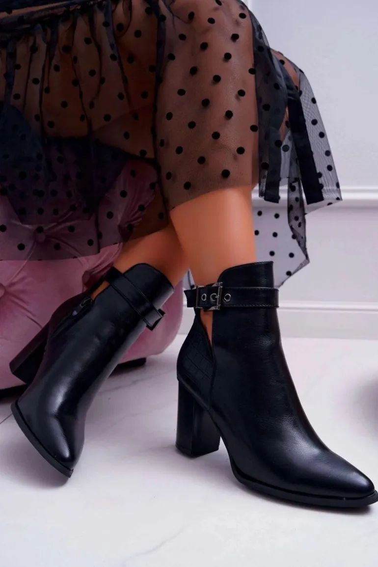 Botki Damskie Na Obcasie Czarne Getren